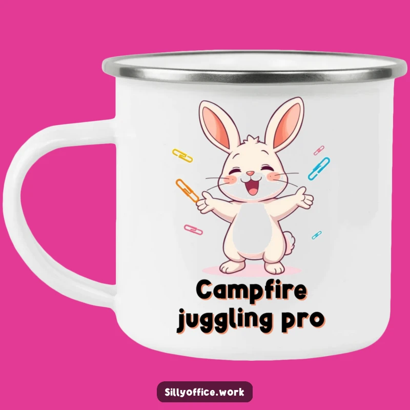 Funny Juggling Bunny Camping Mug: Adventure with Office Humor