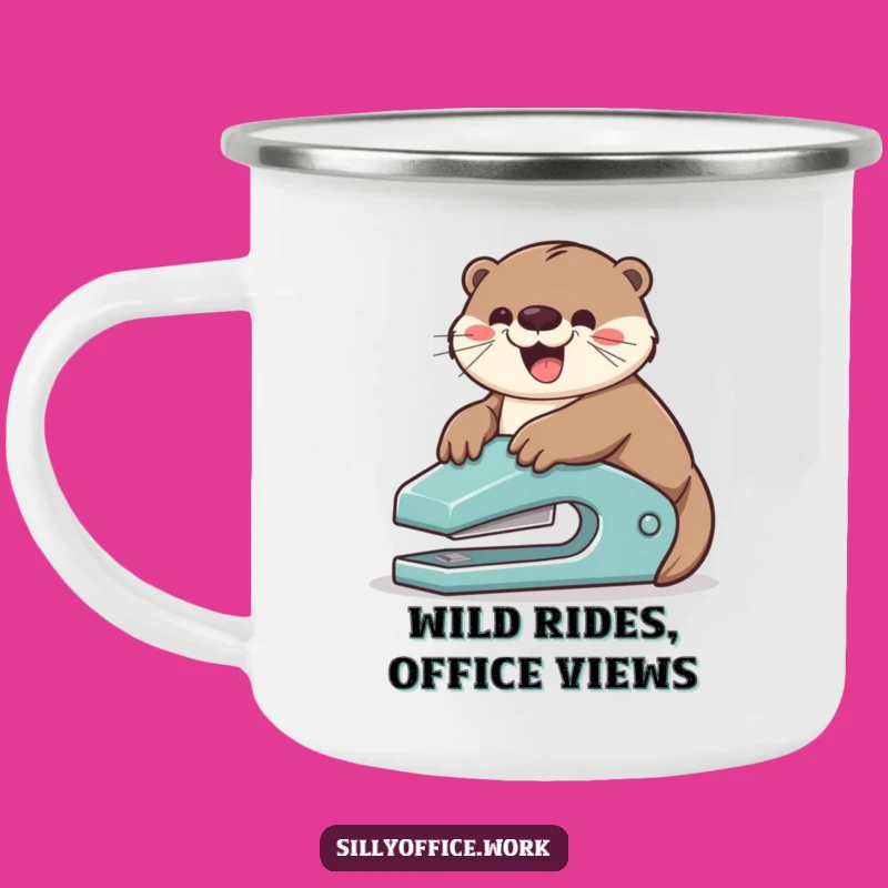 Funny Otter Stapler Slide Camping Mug: Adventure with Office Humor