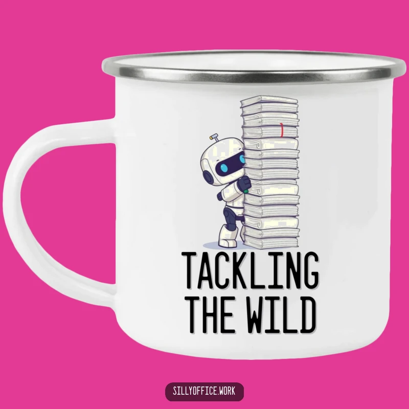 Funny Robot Stapler Camping Mug - Fuel Your Adventures with Hilarious Tech Art