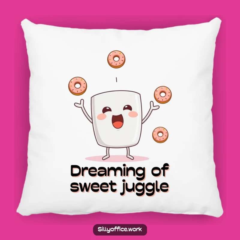Funny Donut Juggling Mug Pillow: Soft & Hilarious Accent for Cozy, Cheerful Spaces
