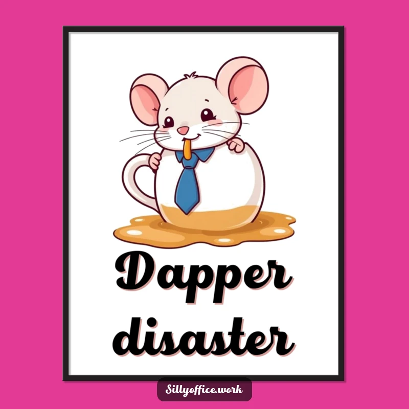Funny Kawaii Mouse Digital Art - High-Quality Coffee Spill Print