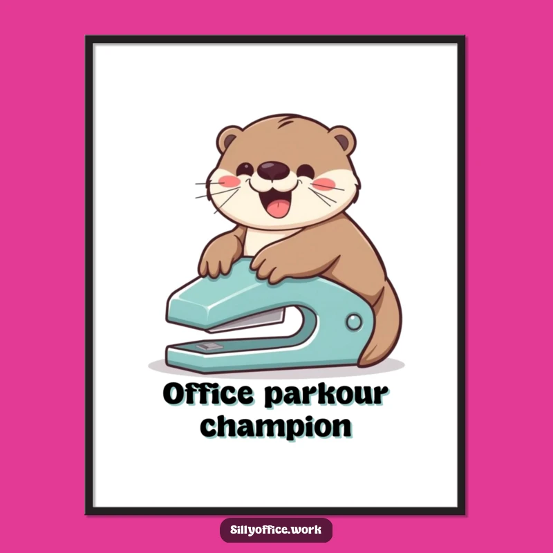 Funny Otter Stapler Slide Digital Art: Instant Office Humor for Your Walls