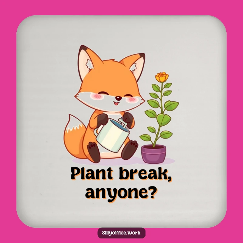 Funny Kawaii Fox Coaster: Protect Surfaces with Plant Humor, Small Gift