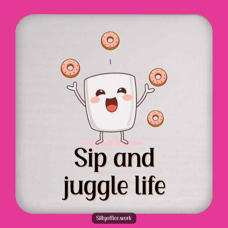 Funny Donut Juggling Mug Coaster: Protect Surfaces with Hilarious & Charming Decor