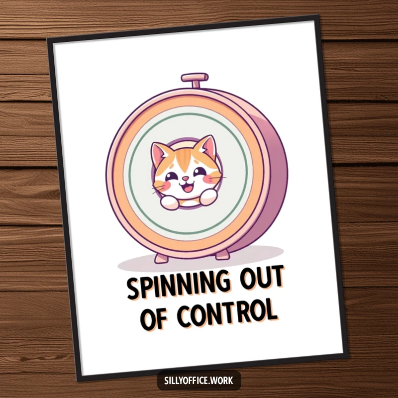 Funny Cat Poster: A playful cat emerges from a rapidly spinning rolodex, creating a humorous and eye-catching wall art.