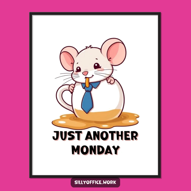 Funny Kawaii Mouse Poster - Adorable Coffee Spill Art for Walls