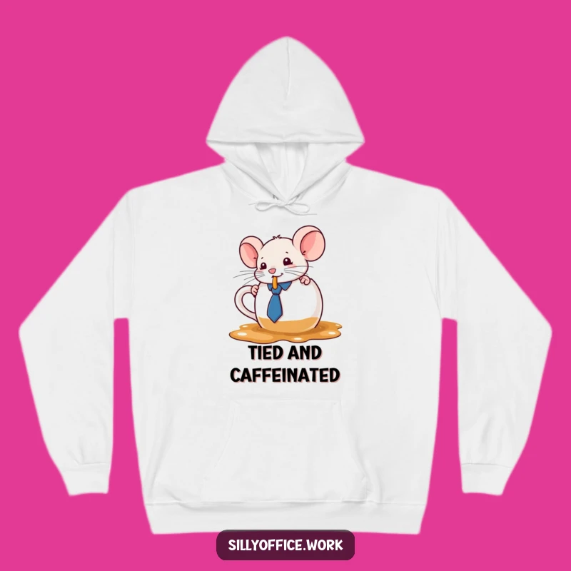 Funny Kawaii Mouse Hoodie - Cozy Tie-Wearing Mouse Coffee Spill Gift