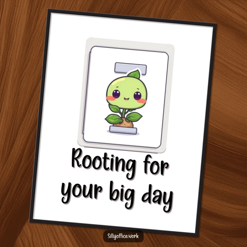 Funny Free Printable Wall Art: A curious little green plant character peeking its head out from a vintage filing cabinet.