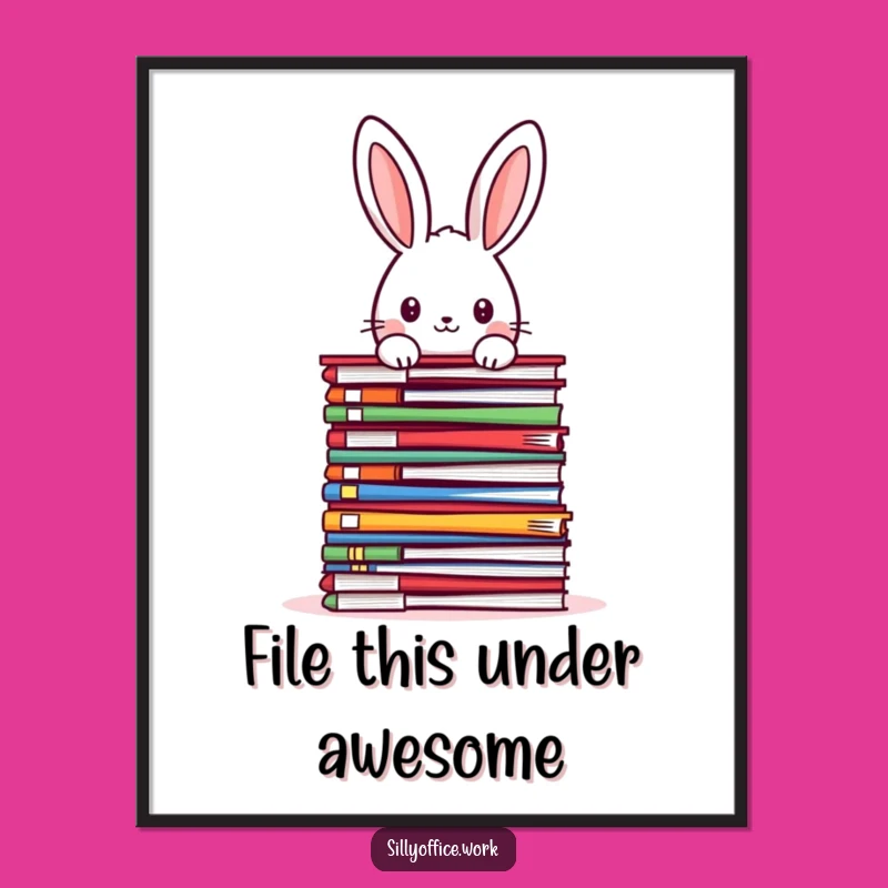 Funny Free Printable Wall Art: Rabbit's File Frenzy - Quirky Downloadable Decor