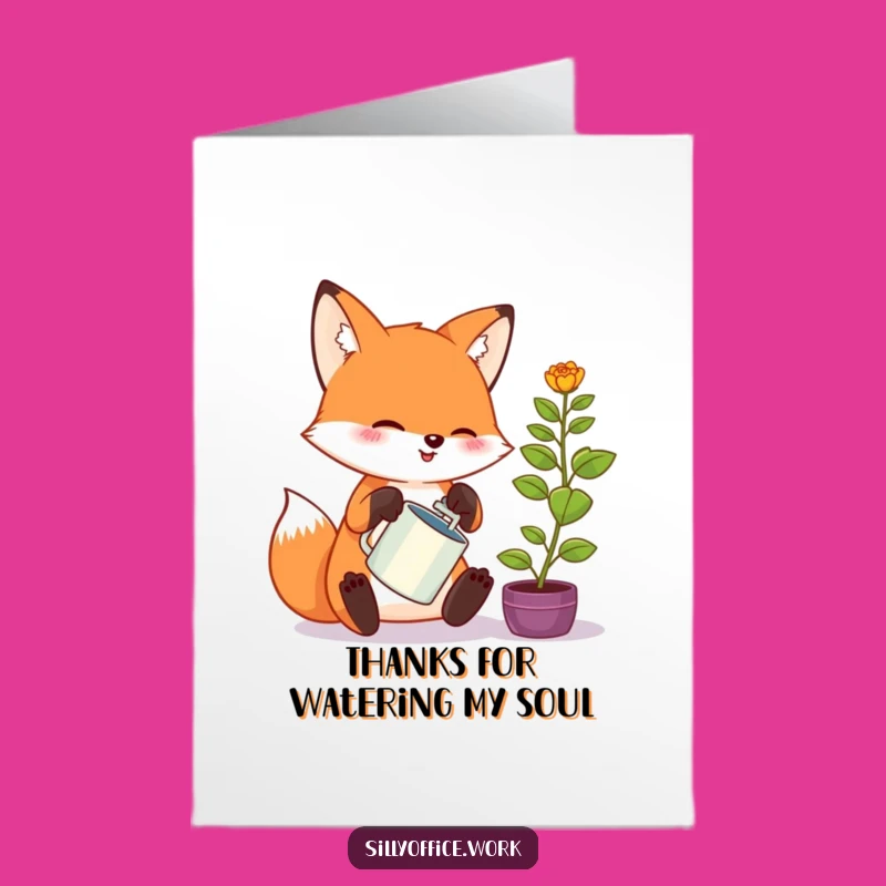 Free Printable Thank You Card: Cute Kawaii Fox Watering Plant - Effortless Downloadable Gratitude!