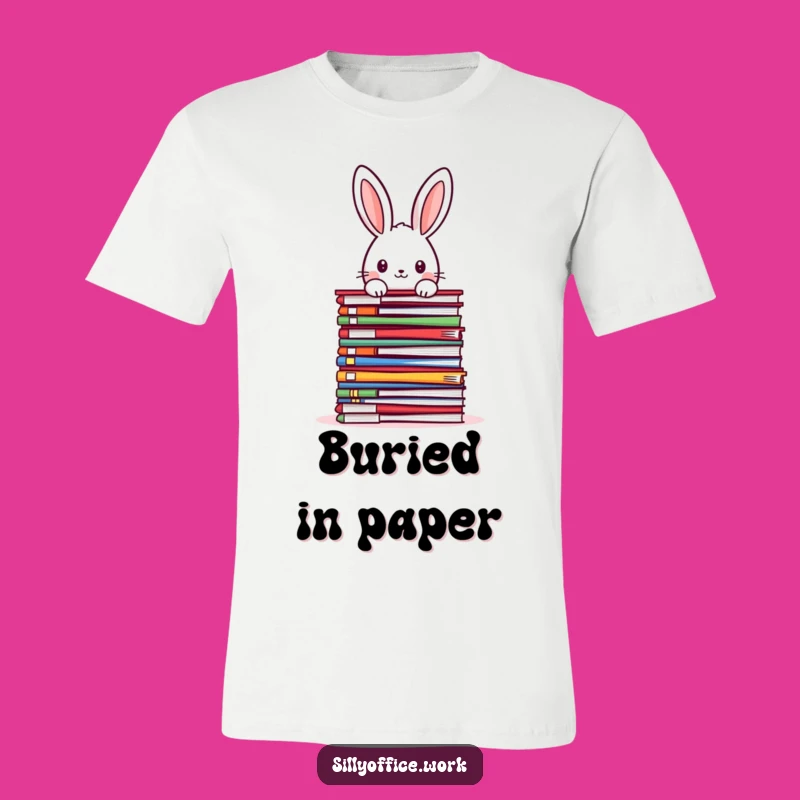 Funny Kawaii Rabbit T-Shirt - Cute File Peeker Tee for Office Life