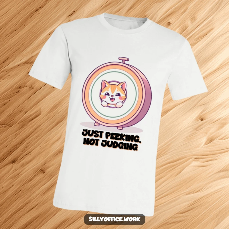 Funny Cat T-Shirt: An amused cat emerges from a giant, spinning rolodex, embodying office madness and fun.