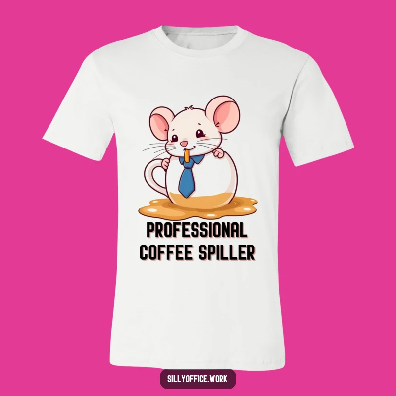 Funny Kawaii Mouse T-Shirt - Cute Coffee Spill Tee for Daily Chuckles