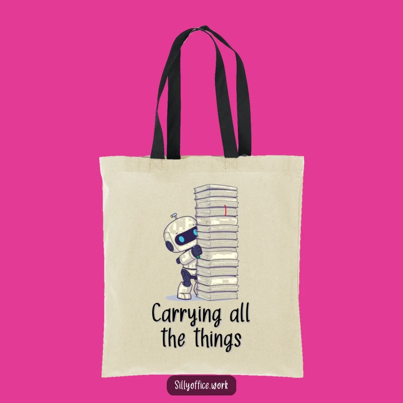 Funny Robot Stapler Tote Bag - Carry Your Workload with Hilarious Style